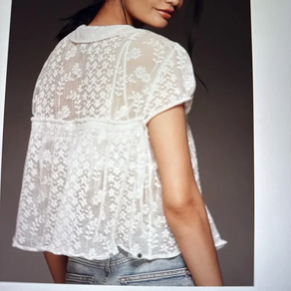 Anthropologie Maeve short sleeve sheer lace babydoll 🤍 - Picture 3 of 6